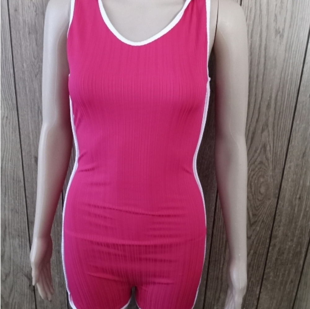 Pink Sleeveless Ribbed Bodysuit